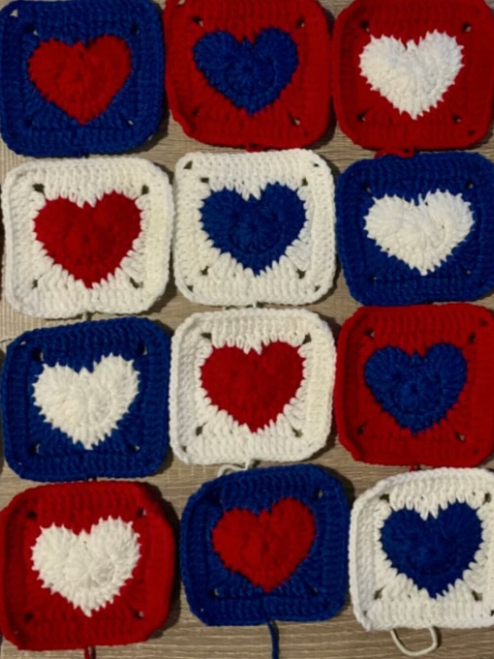 Lot of 20 5” Americana Heart Crochet HEART GRANNY SQUARES Afghan DIY Throw